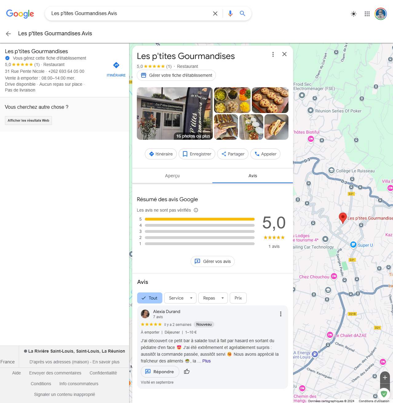 Profil Google My Business Maps Les Ptites Gourmandises Riviere Saint Louis